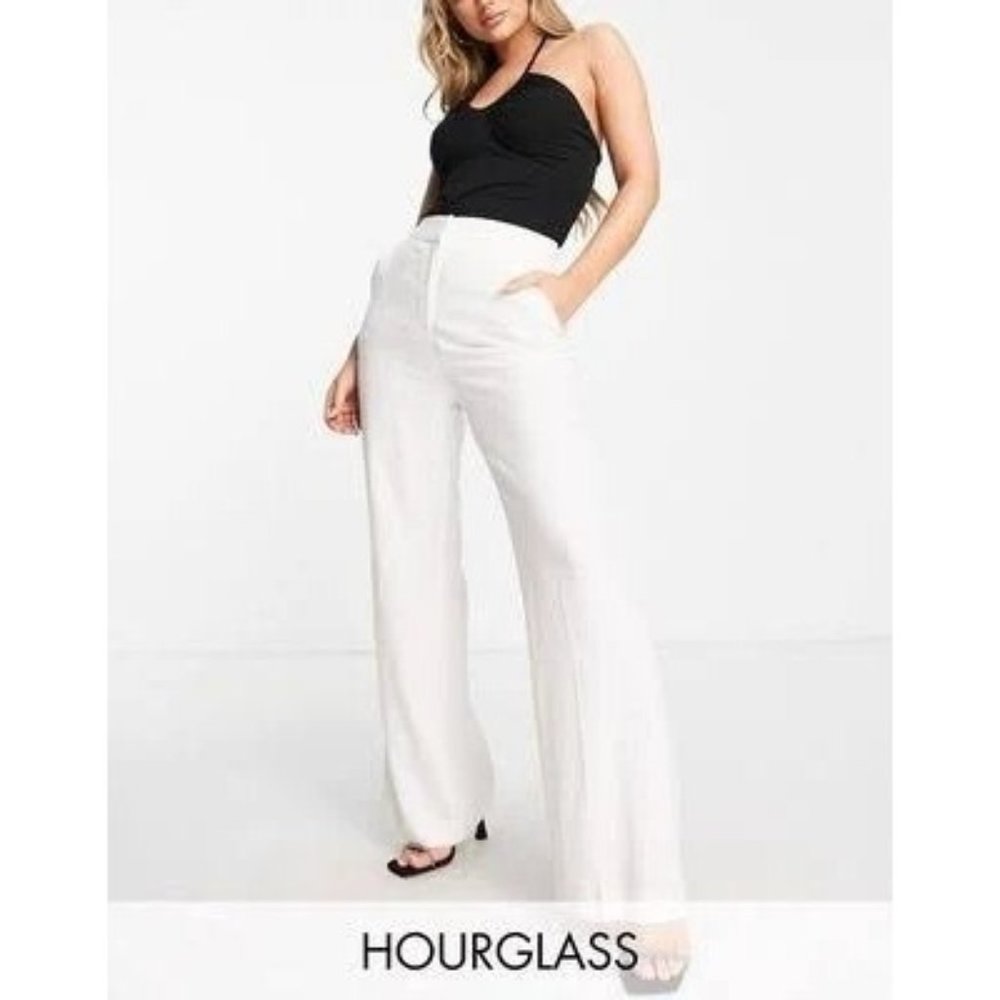 ASOS DESIGN linen wide leg relaxed flare pants in white Sz-4 NWT MSRP $45.